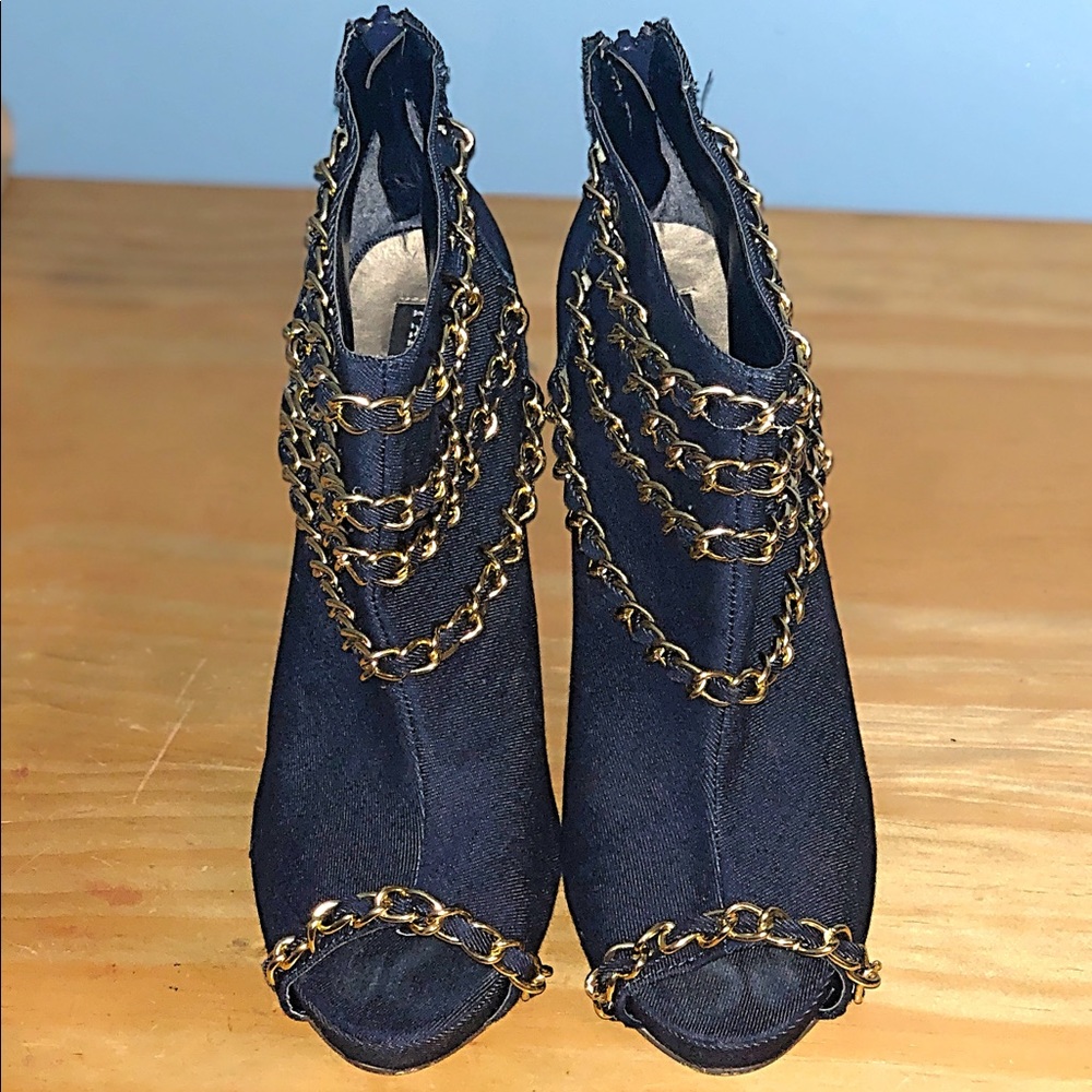 Denim gold chain booties